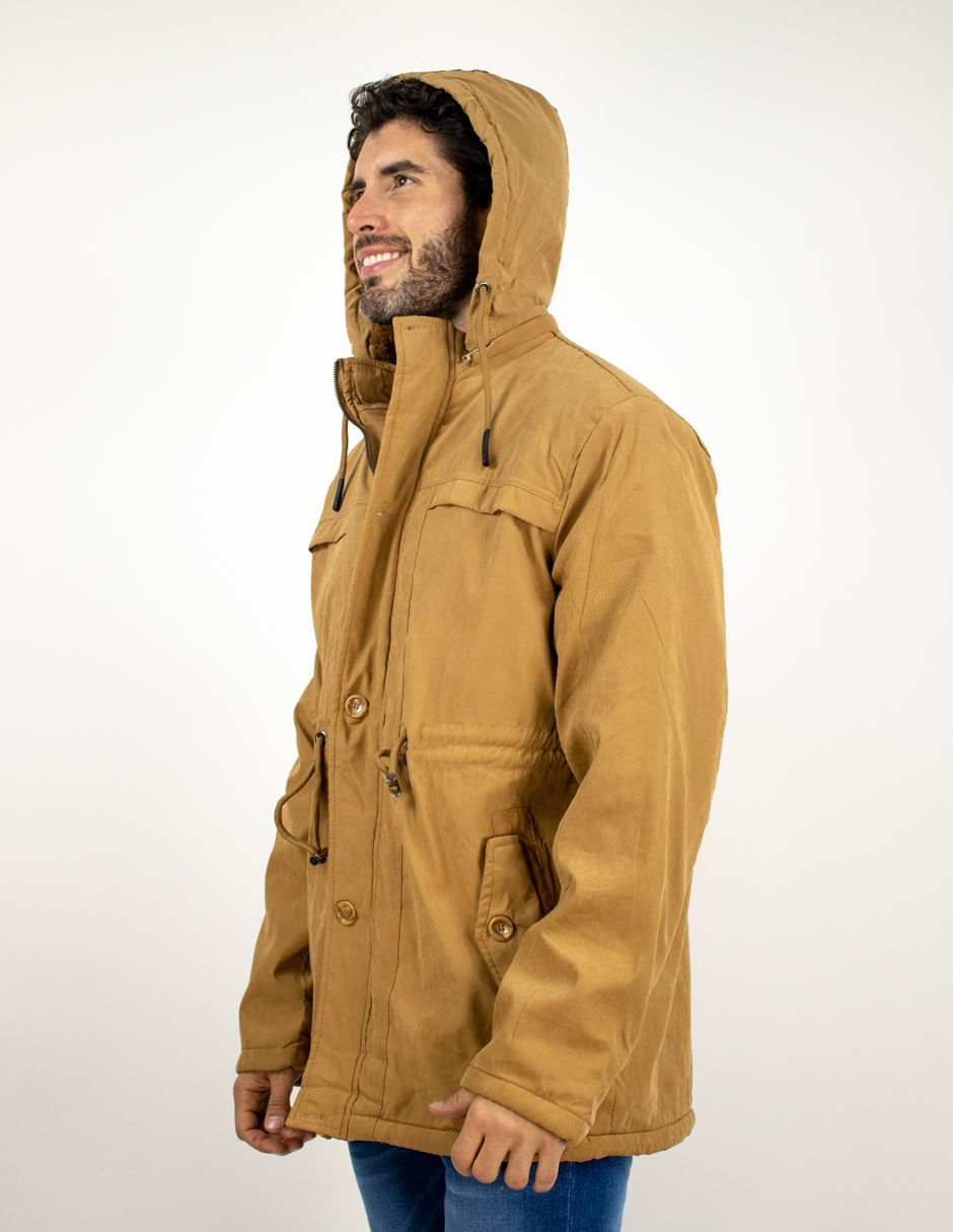 EXCLUSIVO BOUTIQUES T10601209 Chamarra Furor Larga Con Capucha Forro Peluche Plus Poliéster Poliamida Camello