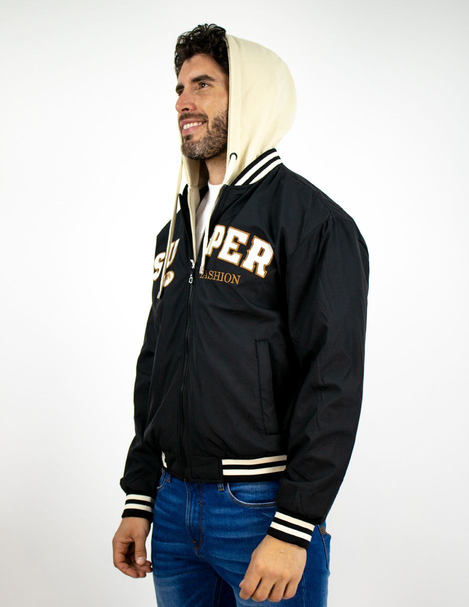 EXCLUSIVO BOUTIQUES T10601453 Chamarra Furor Sport Con Capucha Regular Poliuretano Poliéster Negro