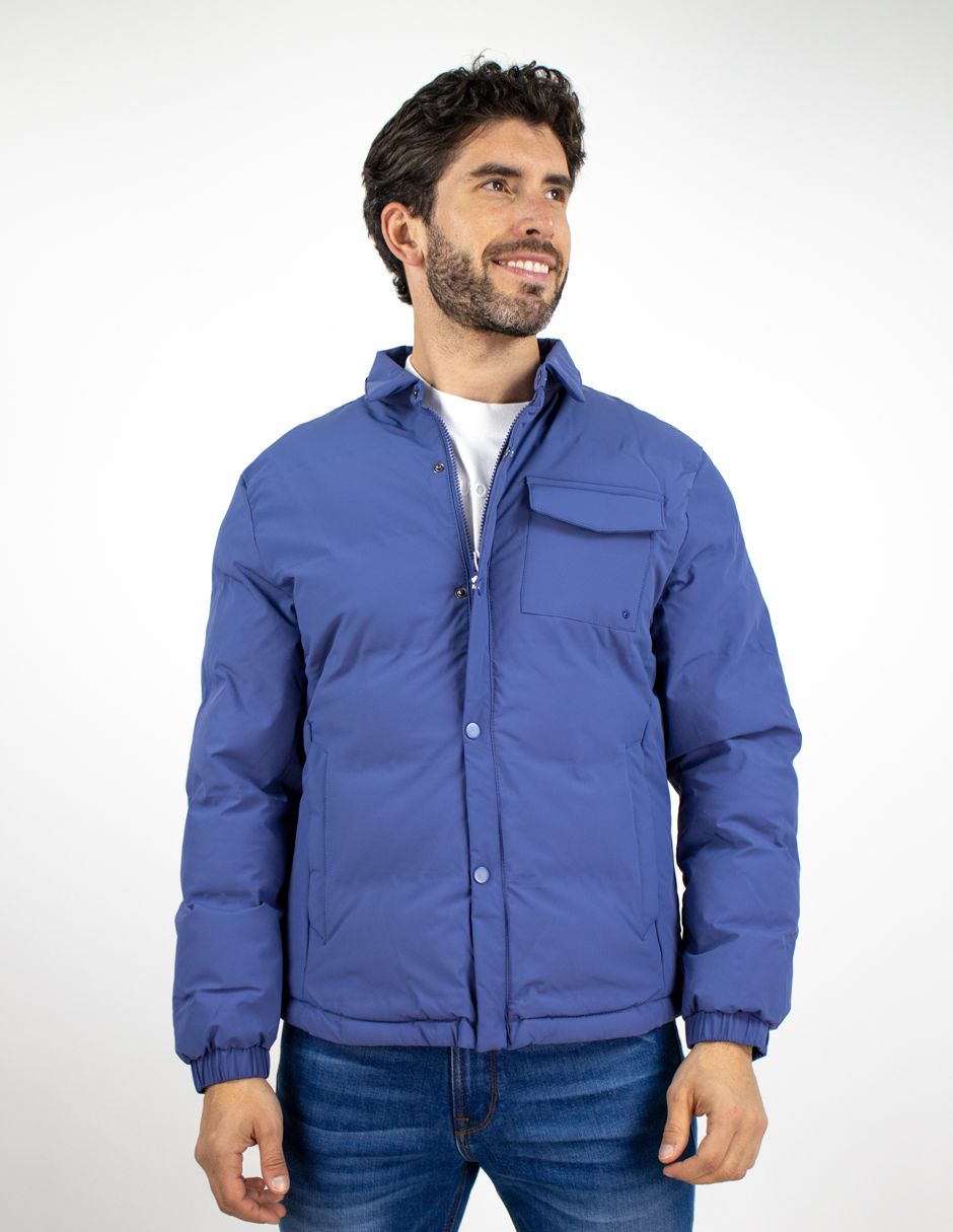 EXCLUSIVO BOUTIQUES T10601454 Chamarra Furor Puffer Cuello Broches Regular Fit Poliuretano Azul