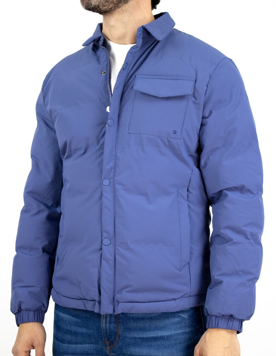 EXCLUSIVO BOUTIQUES T10601454 Chamarra Furor Puffer Cuello Broches Regular Fit Poliuretano Azul