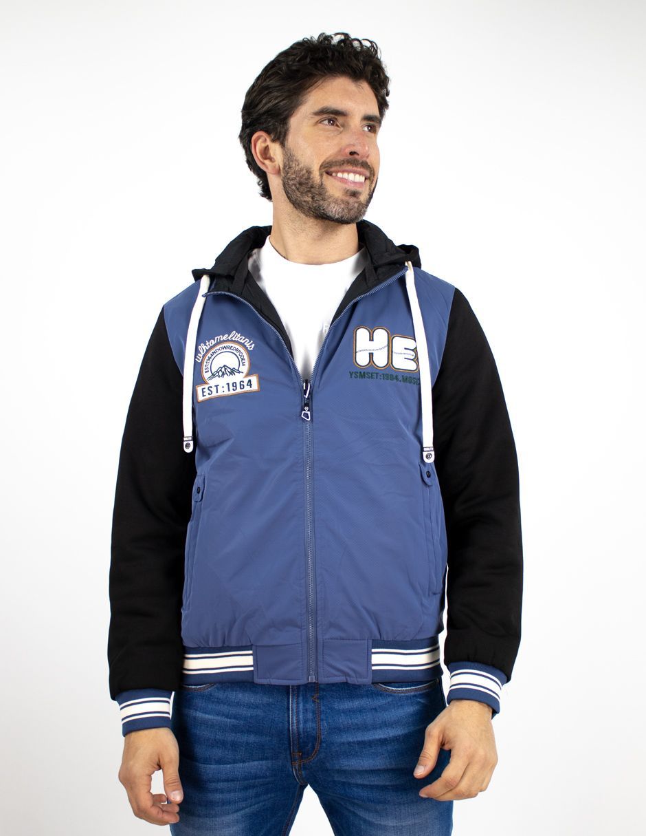 EXCLUSIVO BOUTIQUES T10601455 Chamarra Furor Sport Doble Vista Con Capucha Regular Poliuretano Poliéster Azul Negro