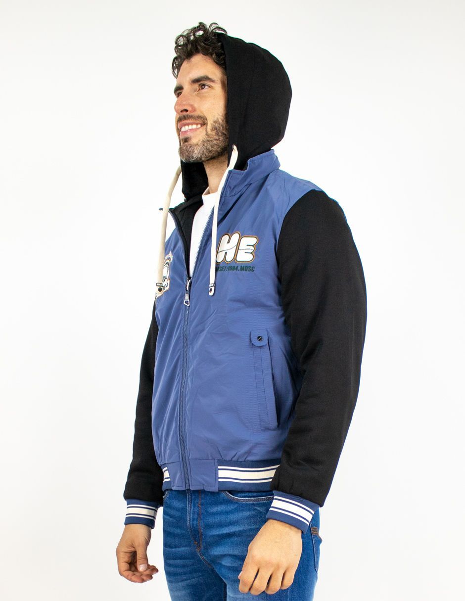 EXCLUSIVO BOUTIQUES T10601455 Chamarra Furor Sport Doble Vista Con Capucha Regular Poliuretano Poliéster Azul Negro