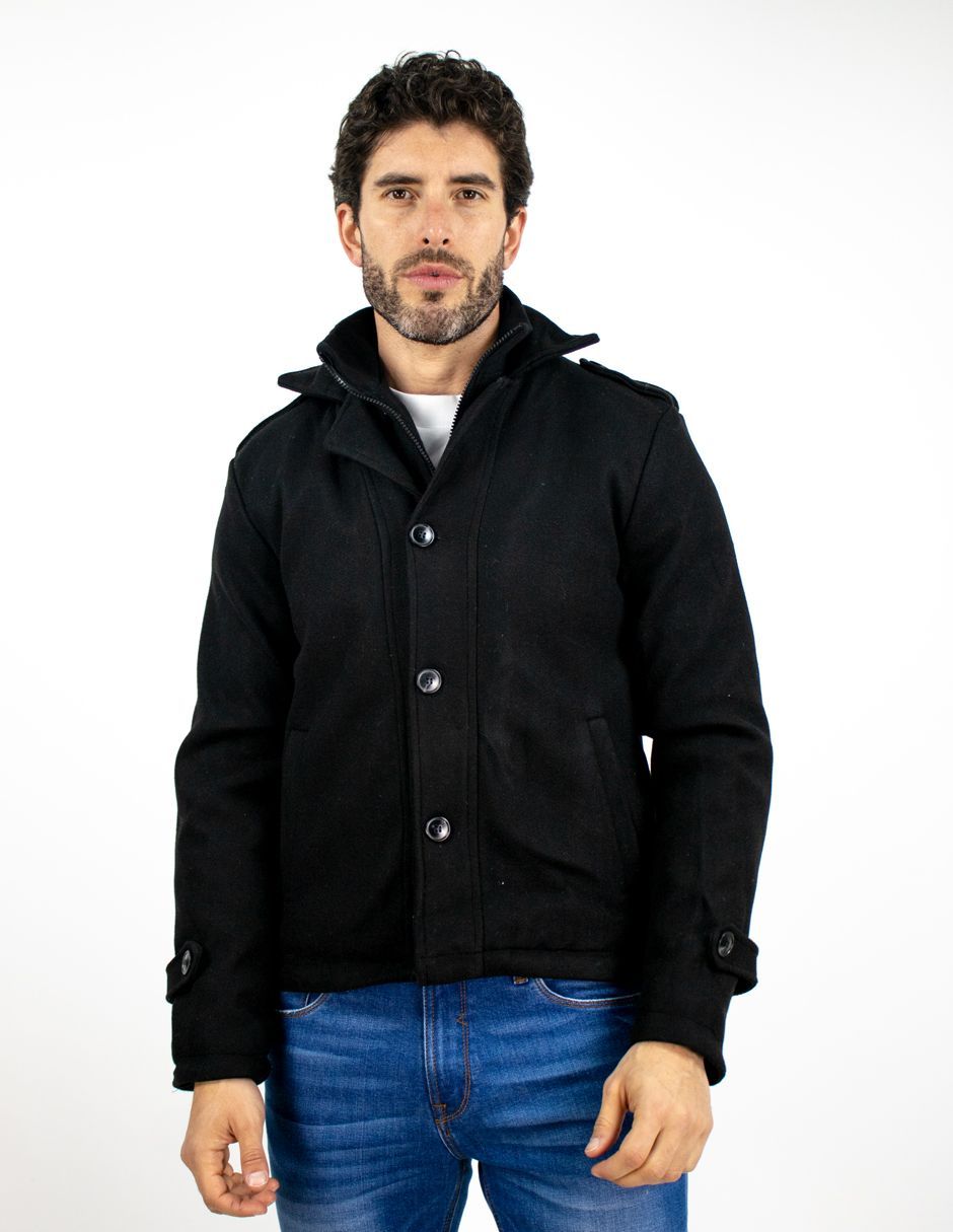 EXCLUSIVO BOUTIQUES T10601458 Chamarra Furor Militar Cuello Y Pecho Doble Poliéster Negro