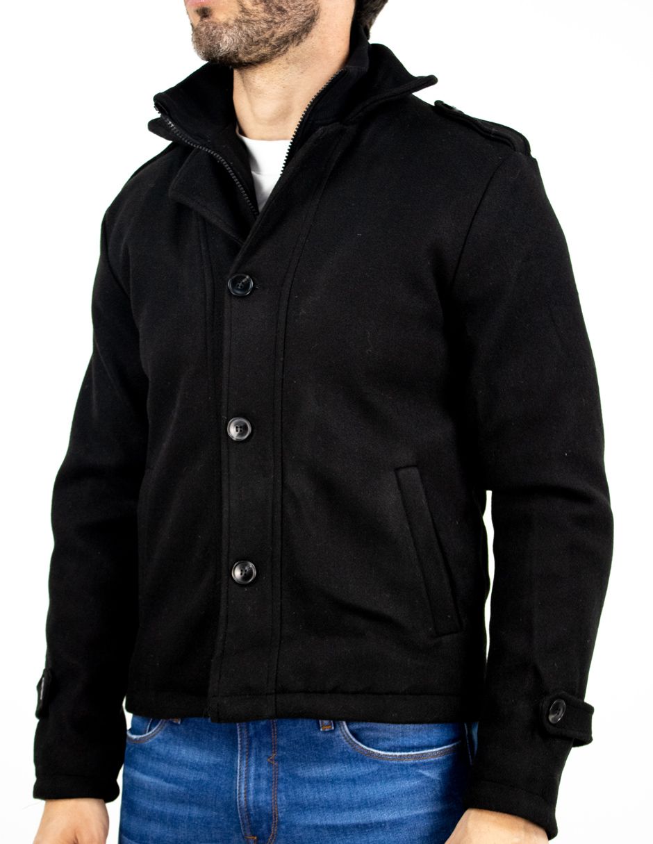 EXCLUSIVO BOUTIQUES T10601458 Chamarra Furor Militar Cuello Y Pecho Doble Poliéster Negro