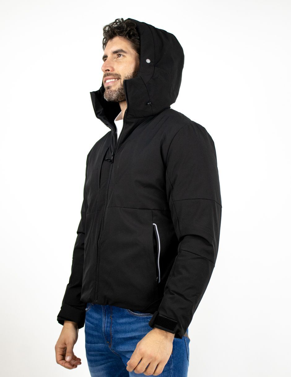 EXCLUSIVO BOUTIQUES T10601471 Chamarra Furor Puffer Con Capucha Regular Poliuretano Negro