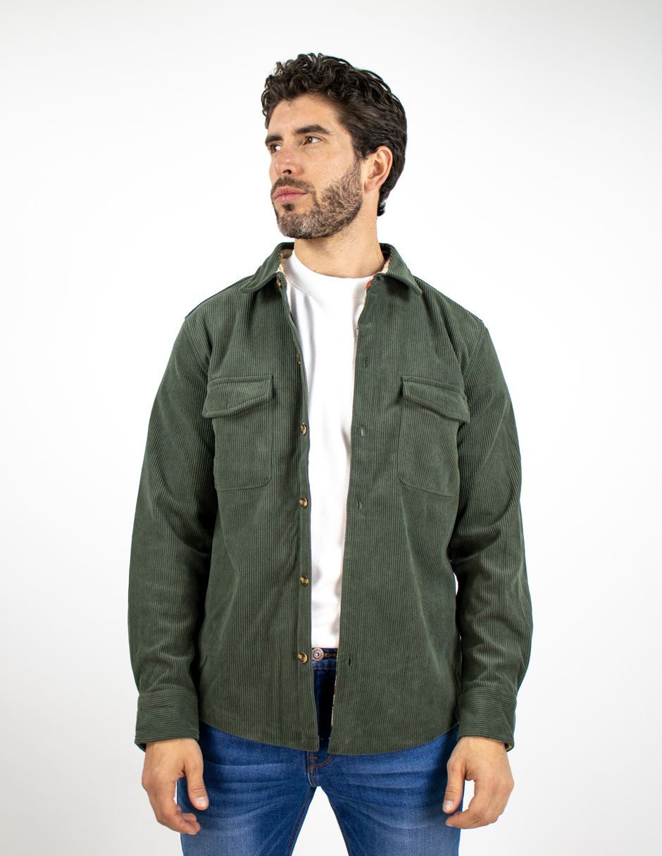 EXCLUSIVO BOUTIQUES T10601474 Chamarra Furor Con Cuello Botones Forro Regular Pana Militar