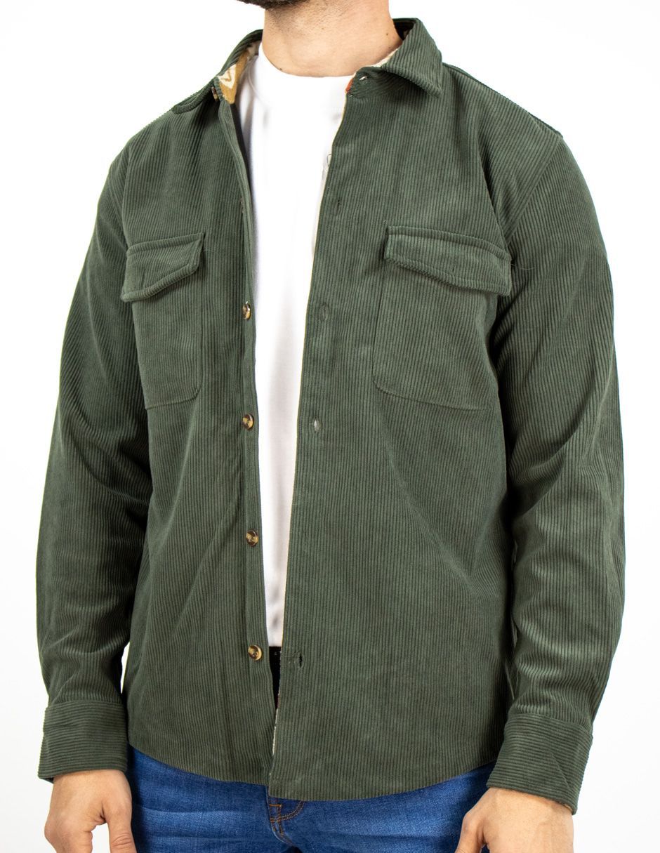 EXCLUSIVO BOUTIQUES T10601474 Chamarra Furor Con Cuello Botones Forro Regular Pana Militar