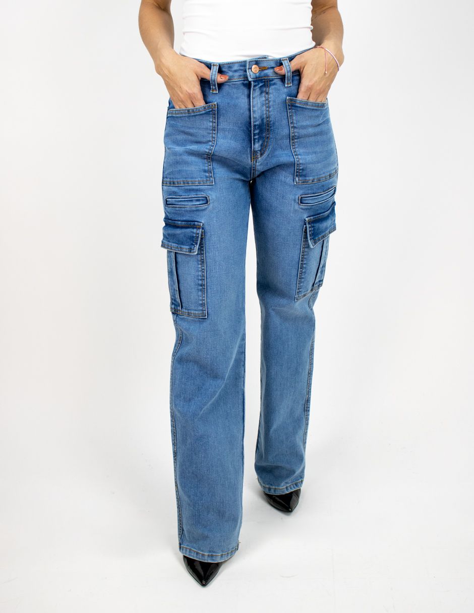 EXCLUSIVO SUBURBIA 2610 Jeans Furor Wide Leg Cargo Mezclilla Stone Medio