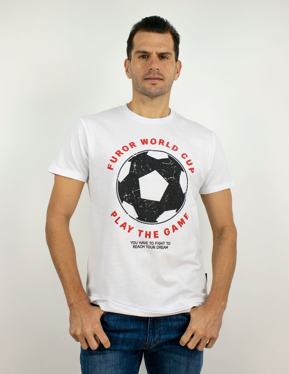 EXCLUSIVO SUBURBIA BALBLANCO Playera Furor Manga Corta Chifón Slim Blanco Estampado