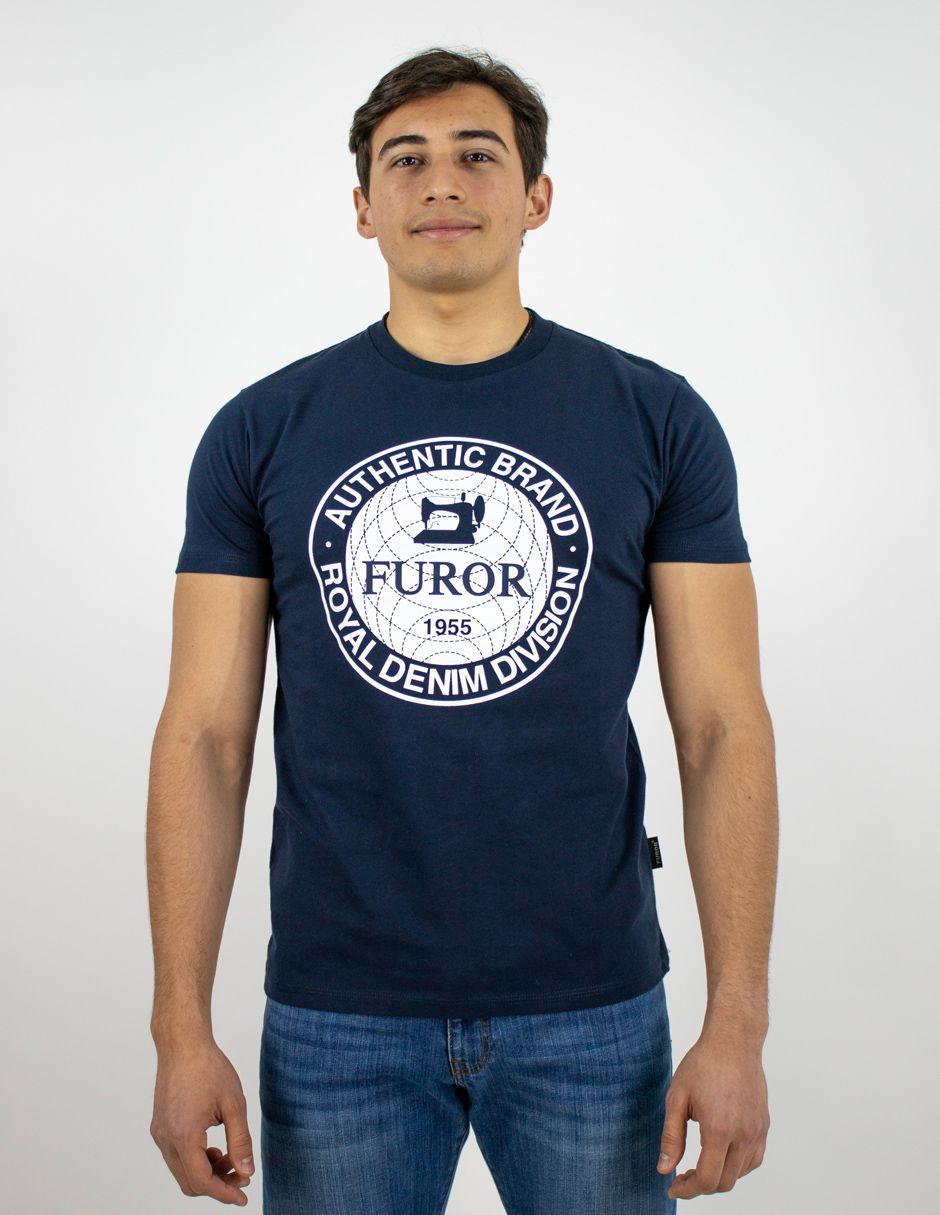 EXCLUSIVO SUBURBIA BUTTON0401MARINO Playera Furor Manga Corta Chifón Slim Marino Estampado