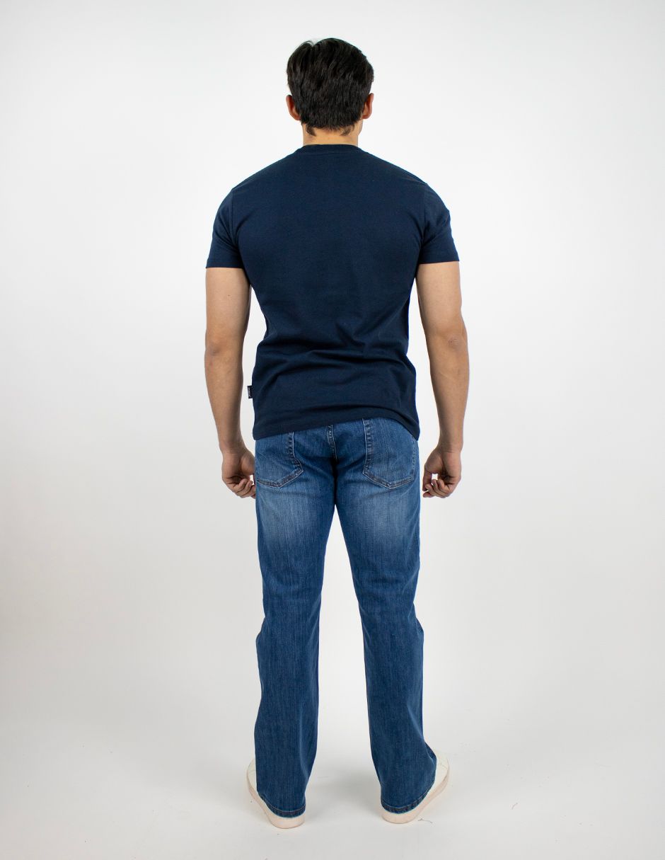 EXCLUSIVO SUBURBIA BUTTON0401MARINO Playera Furor Manga Corta Chifón Slim Marino Estampado