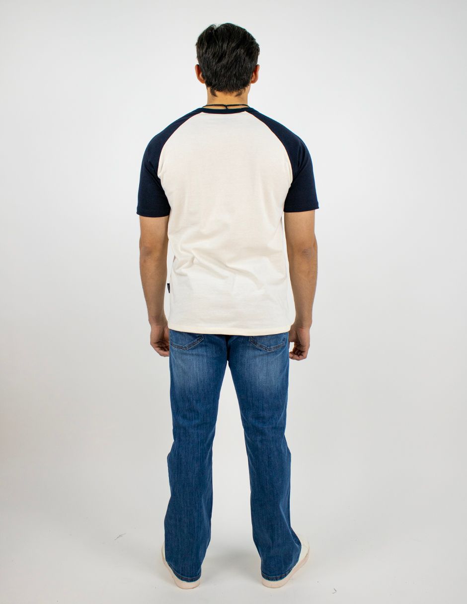 EXCLUSIVO SUBURBIA BUTTON0402HUESO Playera Furor Mangas Ranglan Combinadas Hueso Marino