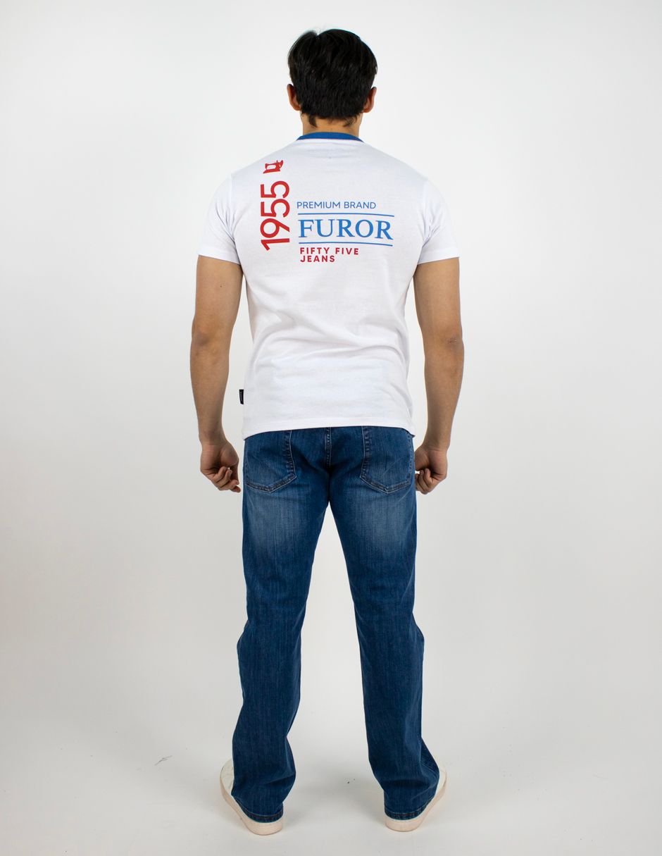 EXCLUSIVO SUBURBIA BUTTON0404BLANCO Playera Furor Blanco Estampado Frente y Espalda