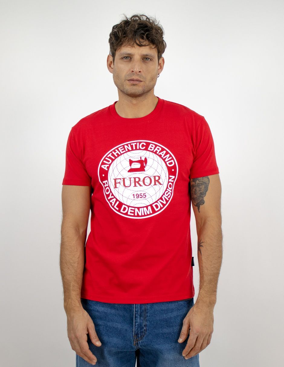 EXCLUSIVO SUBURBIA FIFTY0102ROJO Playera Furor Manga Corta Chifón Slim Rojo Estampado