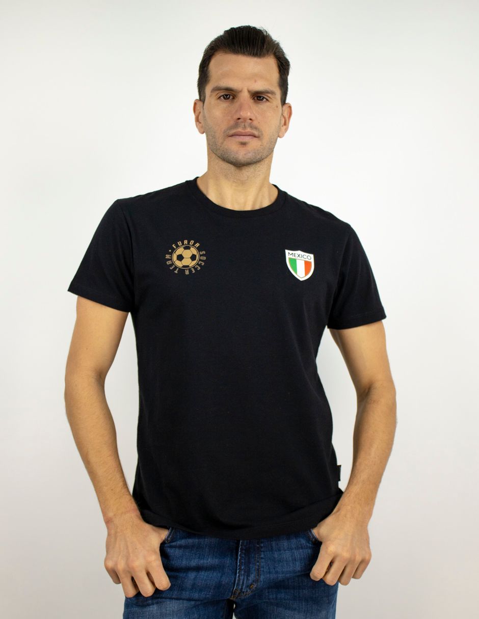 EXCLUSIVO SUBURBIA MEX03NEGRO Playera Furor Manga Corta Chifón Slim Negro Estampado