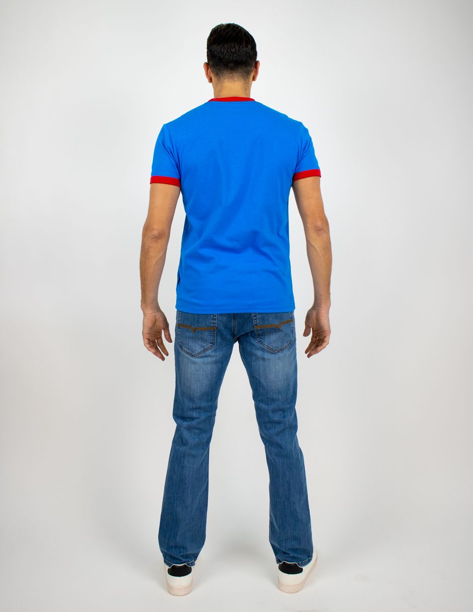 EXCLUSIVO SUBURBIA MILLS0201AZUL Playera Furor Manga Corta Chifón Slim Azul Estampado