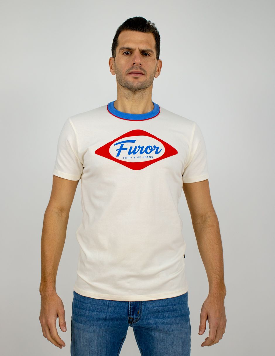 EXCLUSIVO SUBURBIA MILLS0202HUESO Playera Furor Manga Corta Chifón Slim Hueso Estampado