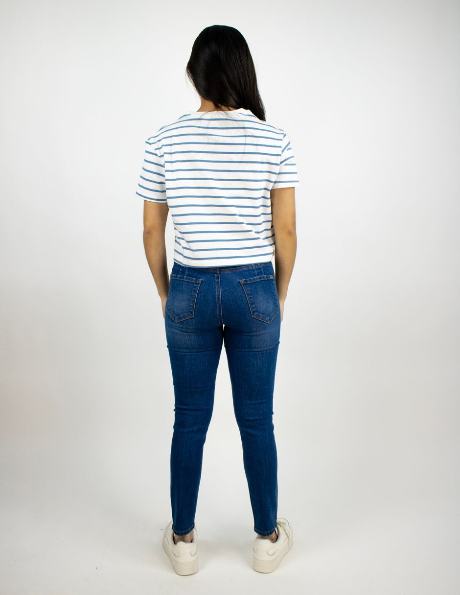 EXCLUSIVO SUBURBIA SAILOR2601 Playera Furor Chifón Crop Blanco Con Rayas Azules