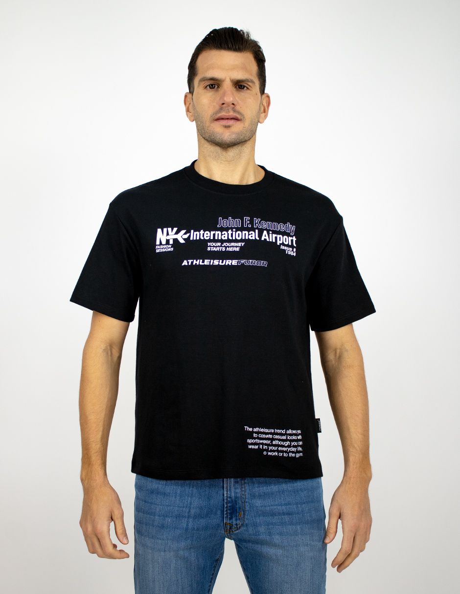 EXCLUSIVO SUBURBIA TRAVEL0203NEGRO Playera Furor Manga Corta Chifón Negro