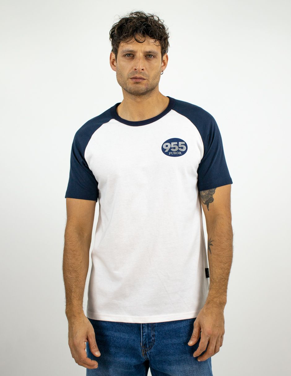 EXCLUSIVO SUBURBIA FIFTY0101BLANCO Playera Furor Manga Ranglán Chifón Slim Blanco Marino Combinado