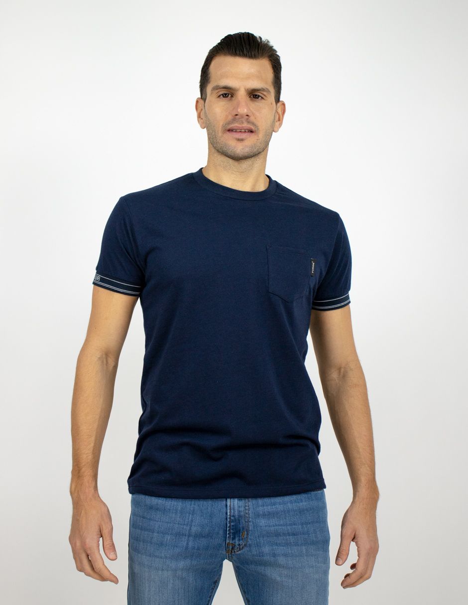 EXCLUSIVO SUBURBIA LUXE0201MARINO Playera Furor Manga Corta Cárdigan En Puños Chifón Slim Azul Marino