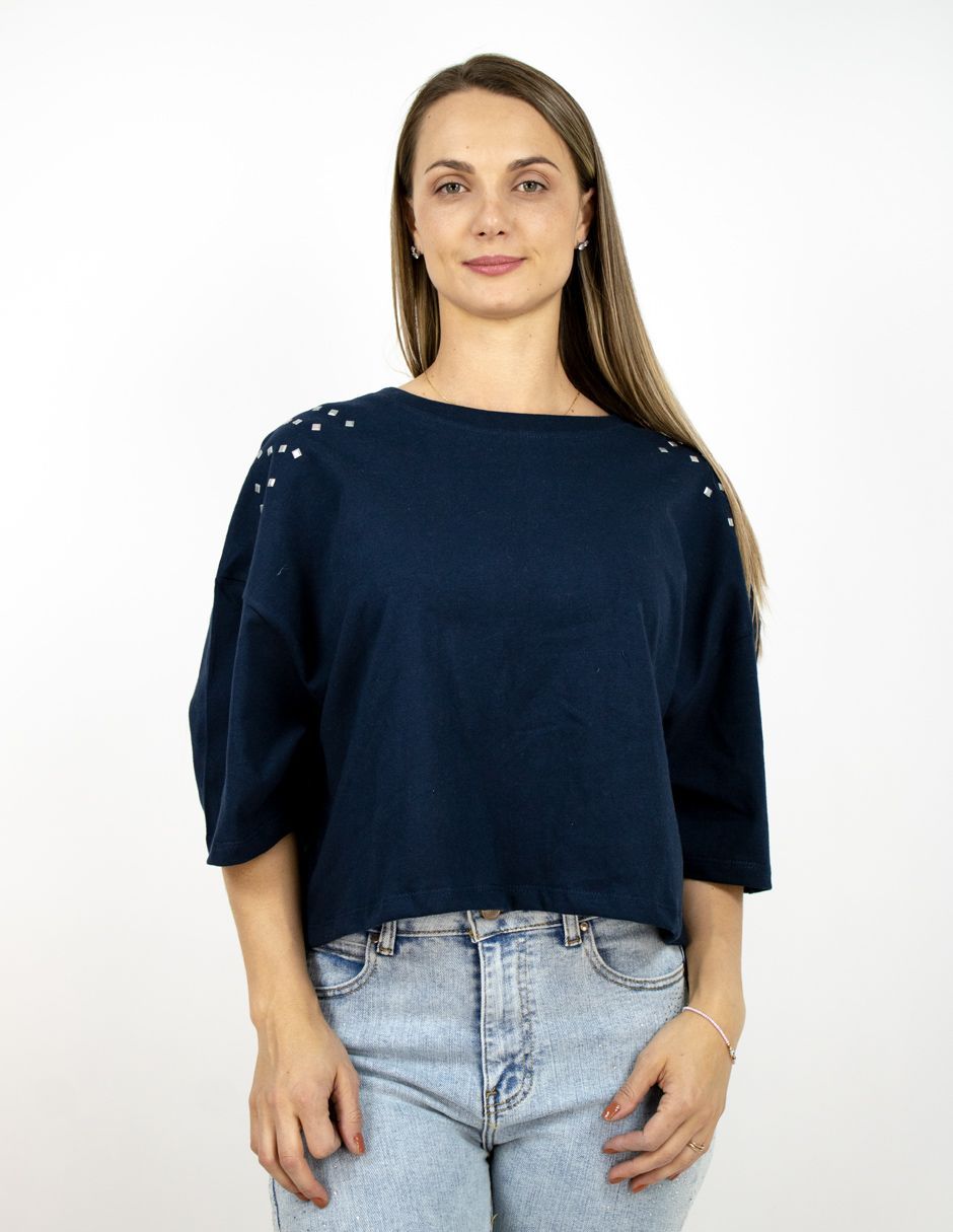 EXCLUSIVO SUBURBIA 251202 Playera Furor Crop Manga Corta Chifón Marino