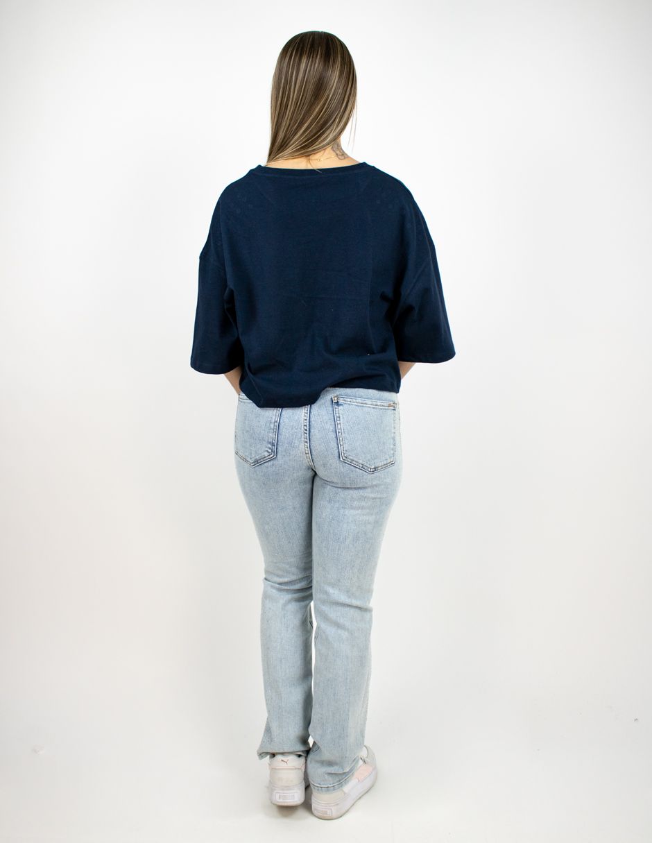 EXCLUSIVO SUBURBIA 251202 Playera Furor Crop Manga Corta Chifón Marino