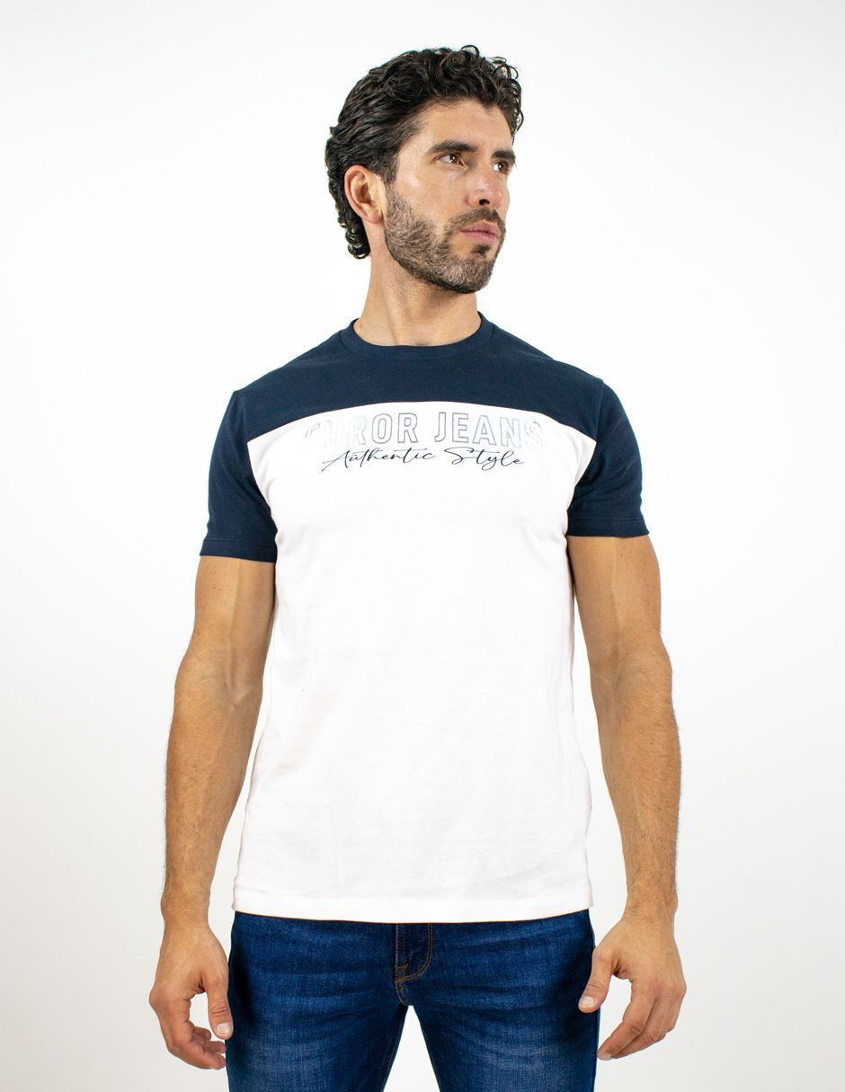 EXCLUSIVO SUBURBIA PRINTEDBLANCO Playera Furor Manga Corta Chifón Slim Blanco Marino Combinado