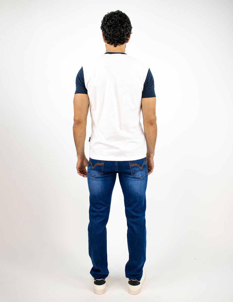 EXCLUSIVO SUBURBIA PRINTEDBLANCO Playera Furor Manga Corta Chifón Slim Blanco Marino Combinado