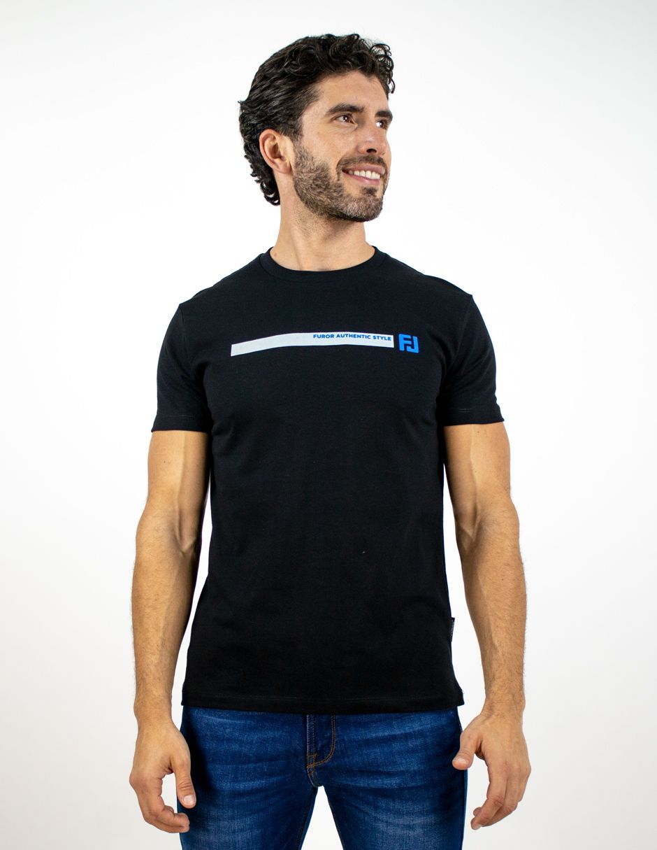 EXCLUSIVO SUBURBIA PRINTEDNEGRO Playera Furor Manga Corta Chifón Slim Negro Estampado