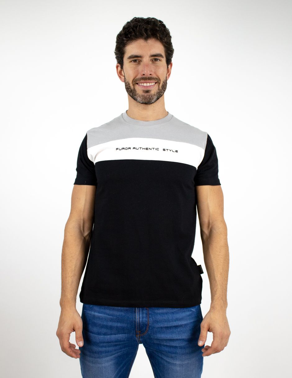 EXCLUSIVO SUBURBIA STYLEN Playera Furor Manga Corta Chifón Slim Negro Combinado