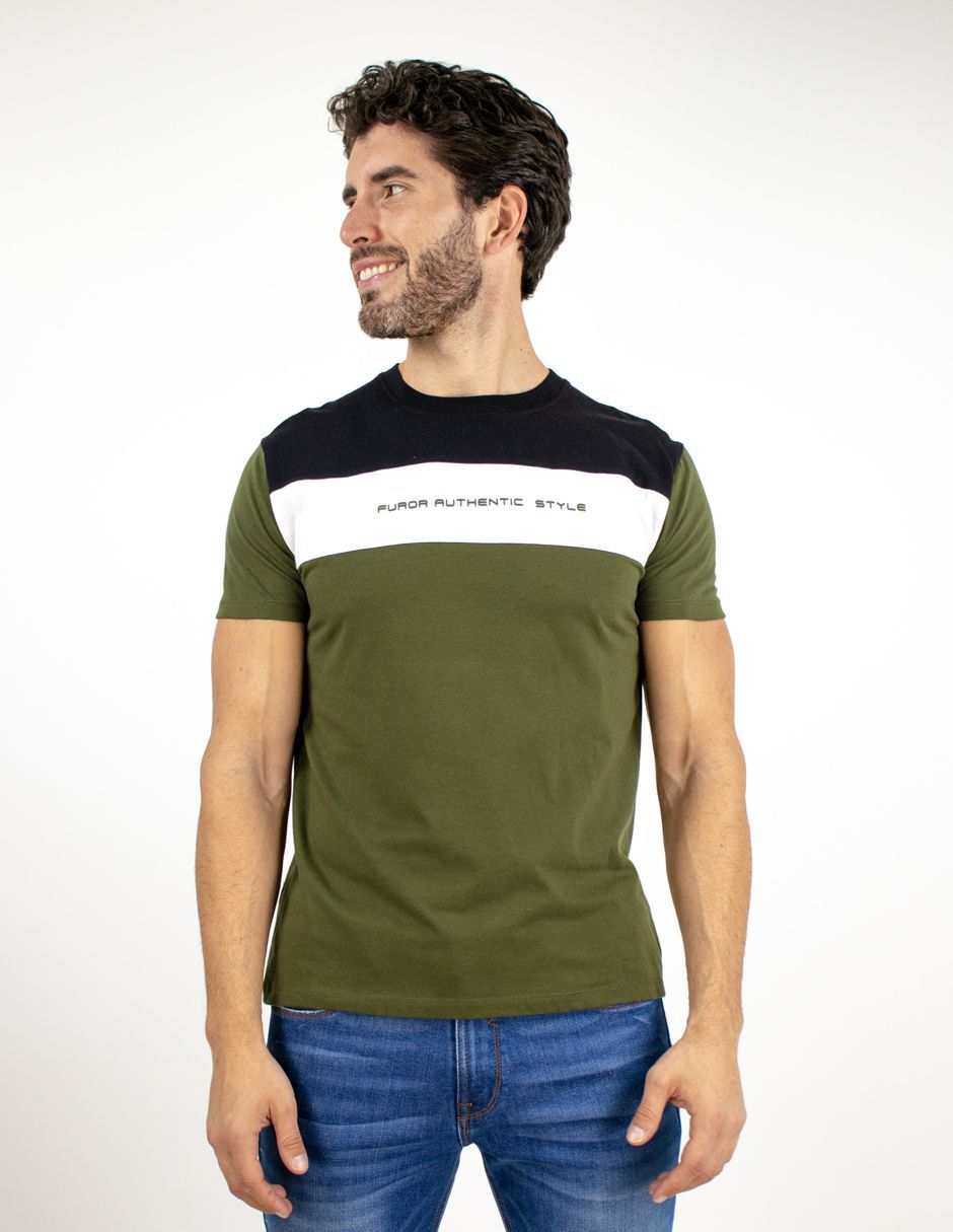 EXCLUSIVO SUBURBIA STYLEO Playera Furor Manga Corta Chifón Slim Olivo Combinado