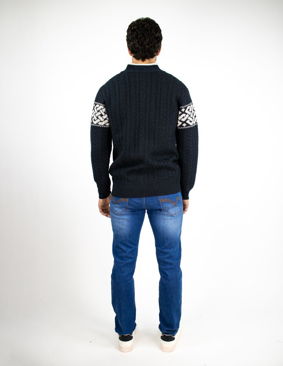 EXCLUSIVO SUBURBIA SFUR255N Suéter Furor Con Zipper Y Cuello Sport Poliéster Negro Grecas