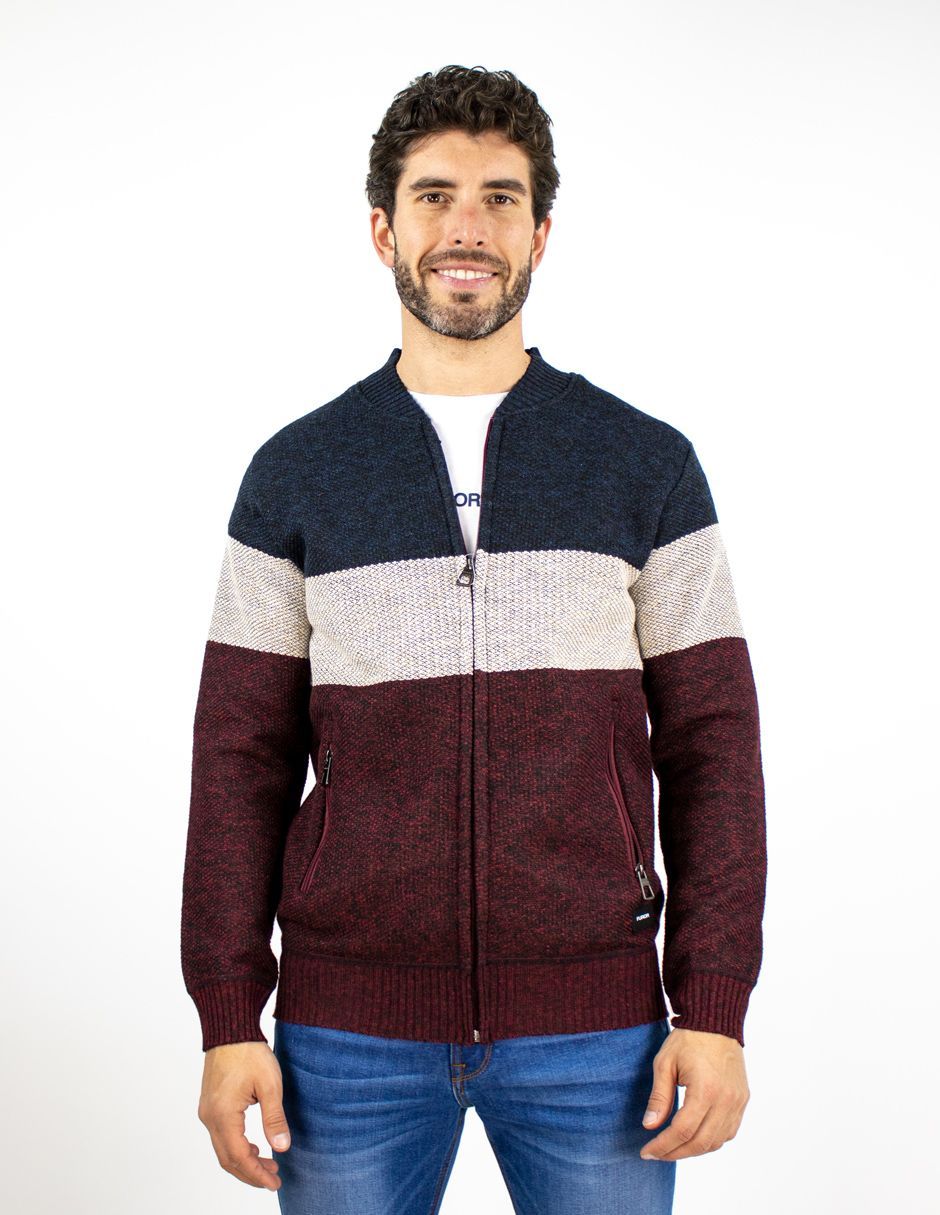 EXCLUSIVO SUBURBIA SFUR259M Suéter Furor Con Zipper Y Cuello Sport Poliéster Vino Combinado