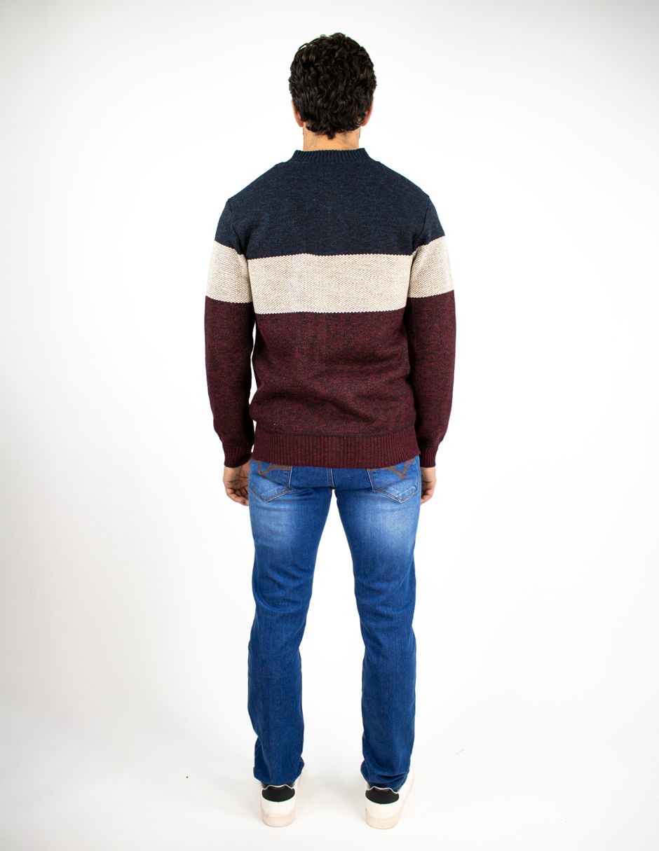 EXCLUSIVO SUBURBIA SFUR259M Suéter Furor Con Zipper Y Cuello Sport Poliéster Vino Combinado