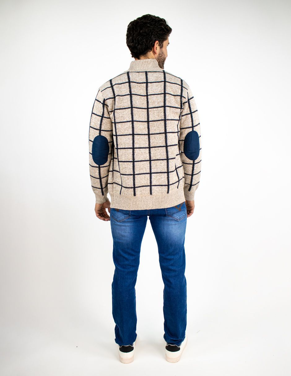 EXCLUSIVO SUBURBIA SFUROR2421 Suéter Furor Con Zipper Y Cuello Sport Poliéster Beige Cuadros