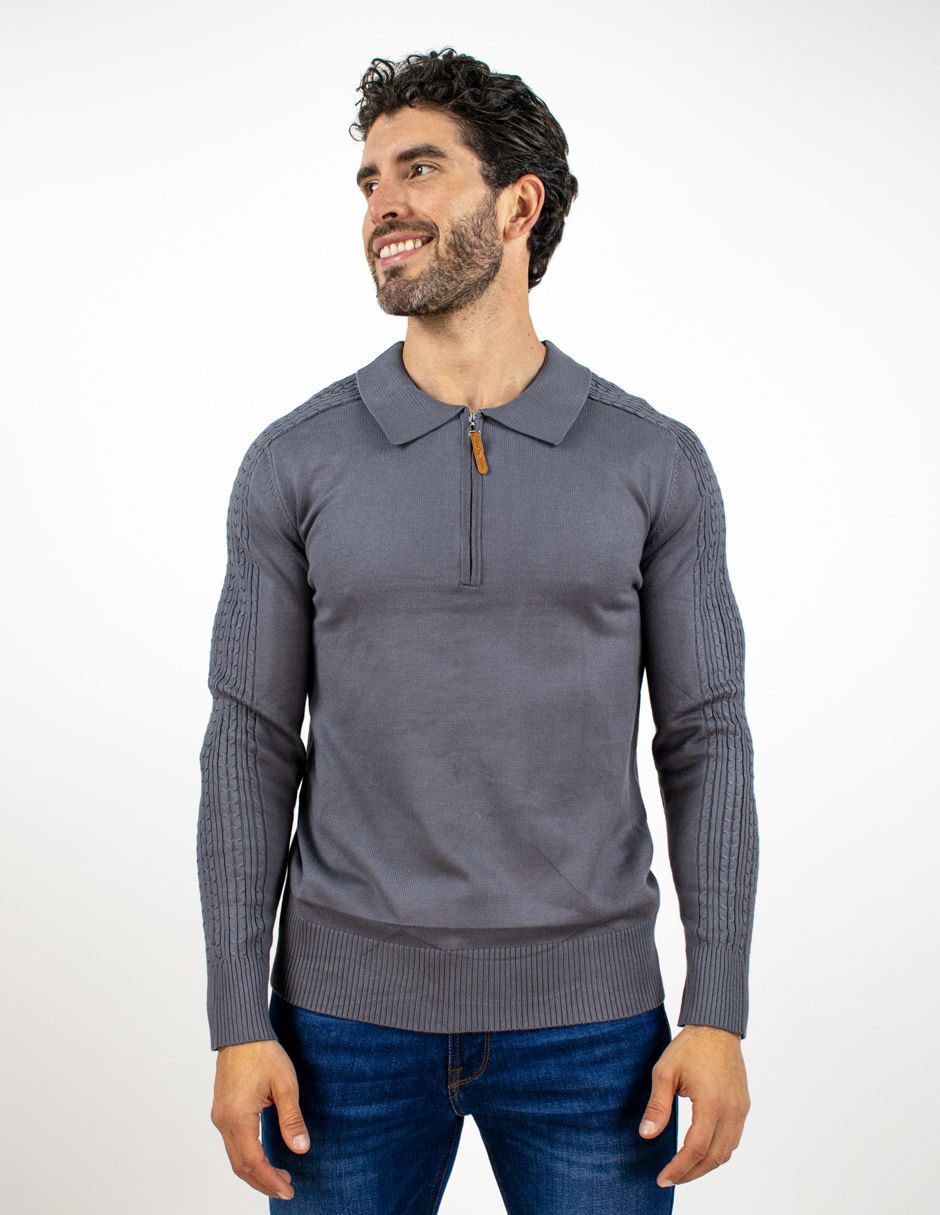 EXCLUSIVO BOUTIQUES T11900138 Suéter Furor Con Medio Zipper Y Cuello Viscosa Poliéster Acero