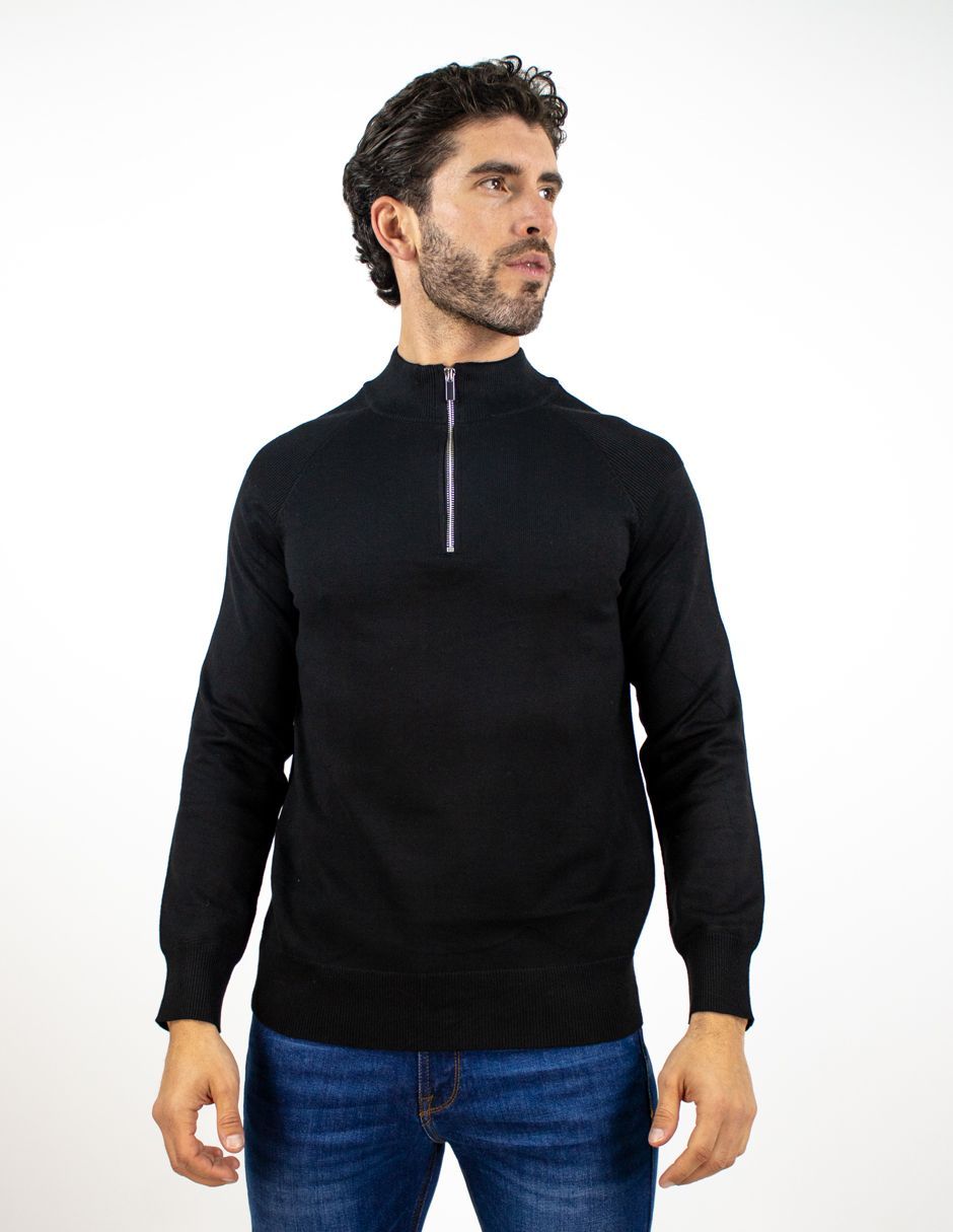 EXCLUSIVO BOUTIQUES T11900139 Suéter Furor Con Medio Zipper Y Cuello Alto Viscosa Poliéster Negro