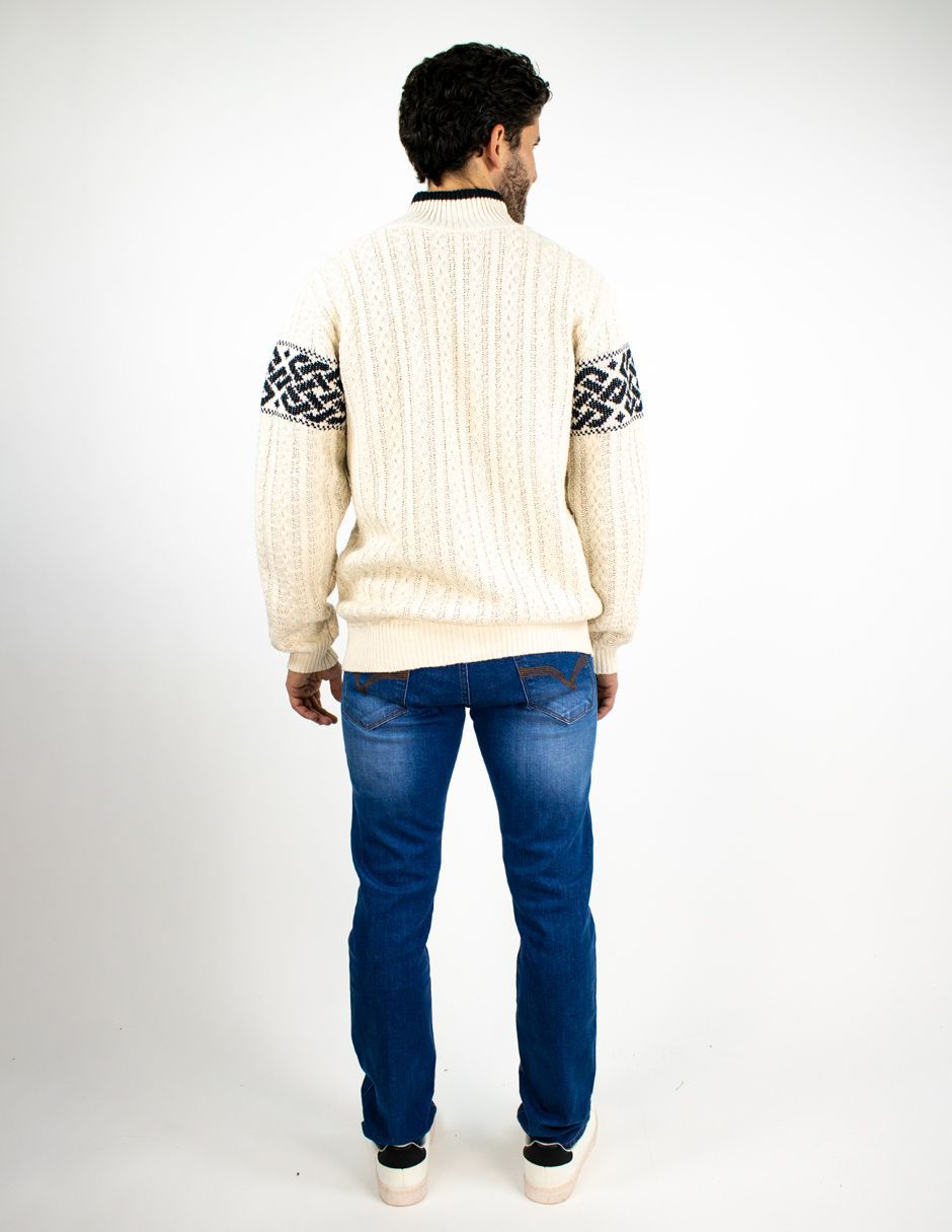 EXCLUSIVO SUBURBIA SFUR255I Suéter Furor Con Zipper Y Cuello Sport Poliéster Ivory Grecas