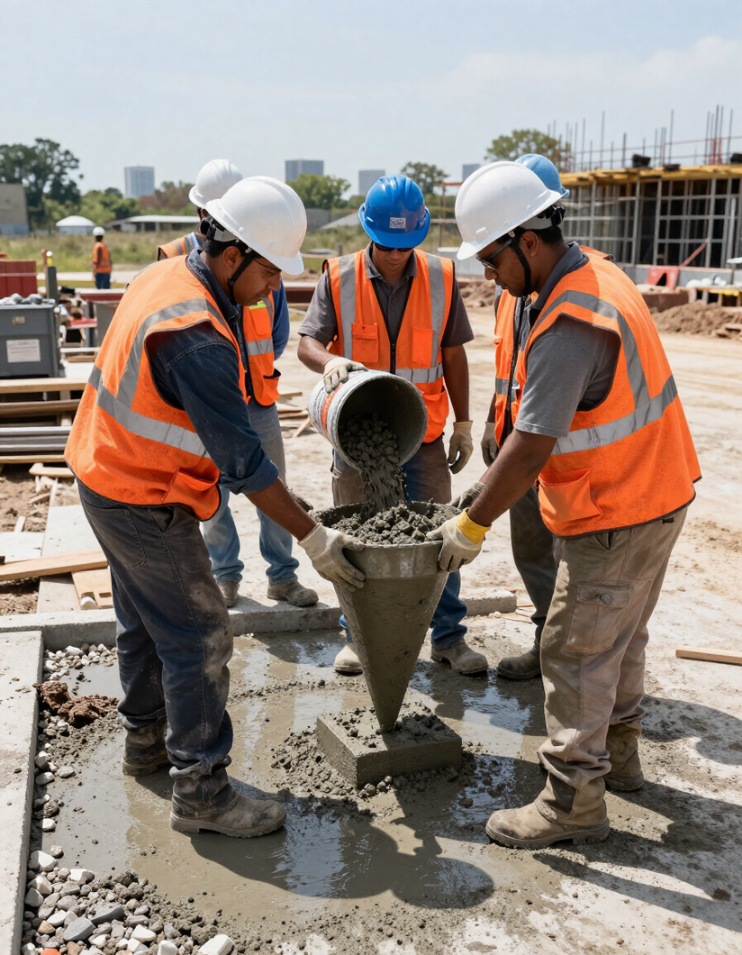 Concrete Commandos crew performing a slump test on a Houston jobsite