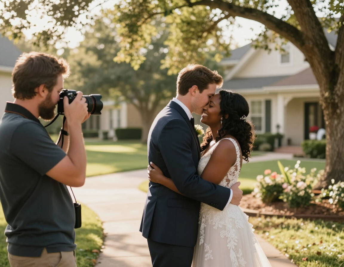 Travis Phillips photographing a couple in a cinematic wedding moment