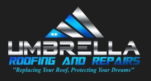 The logo for umbrella roofing and repairs replaces your roof protecting your dreams