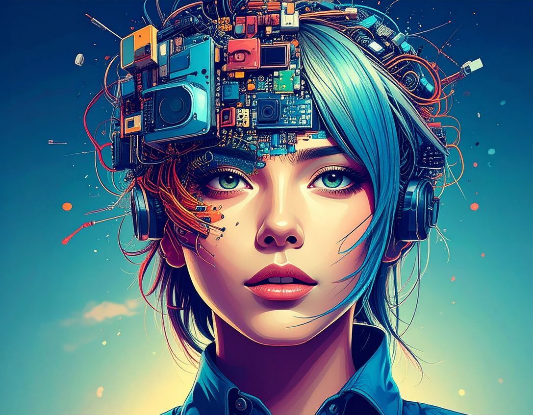 A woman with headphones and a camera on her head.