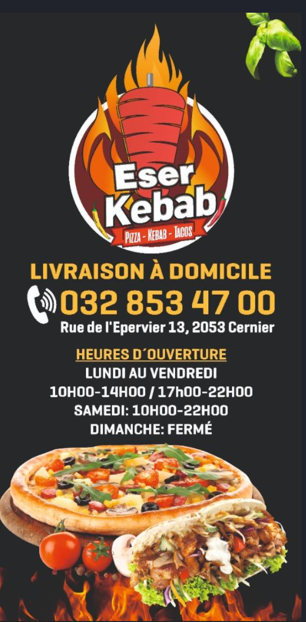 Une affiche pour un restaurant appelé eser kebab