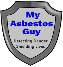 Logo: Shield with "My Asbestos Guy" in blue text, "Detecting Danger, Shielding Lives" below. Gray and white colors.