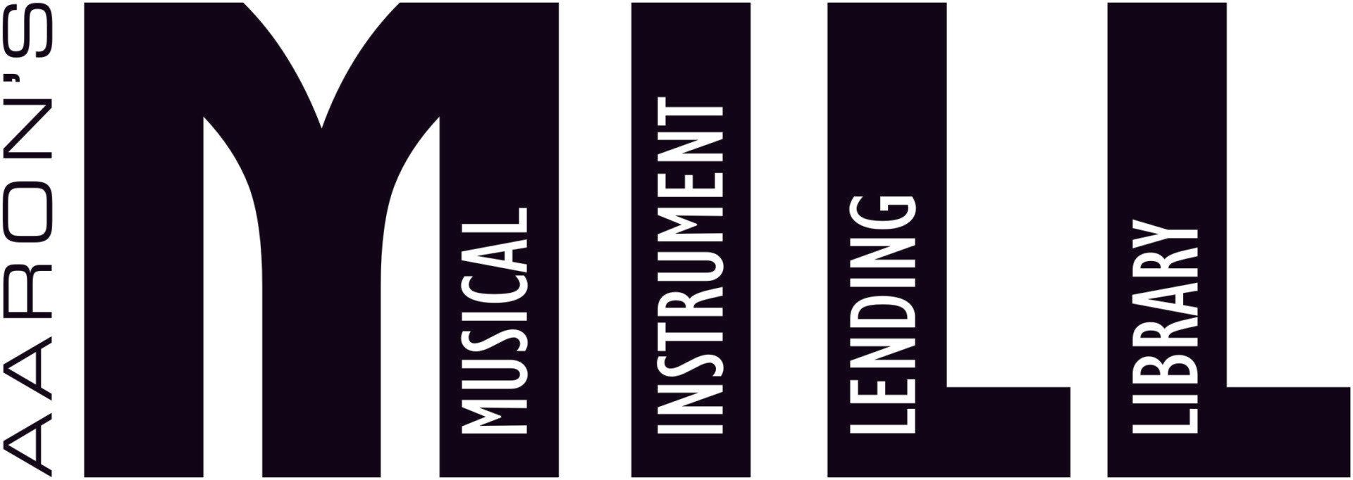 A black and white logo for aaron 's musical instrument lending library
