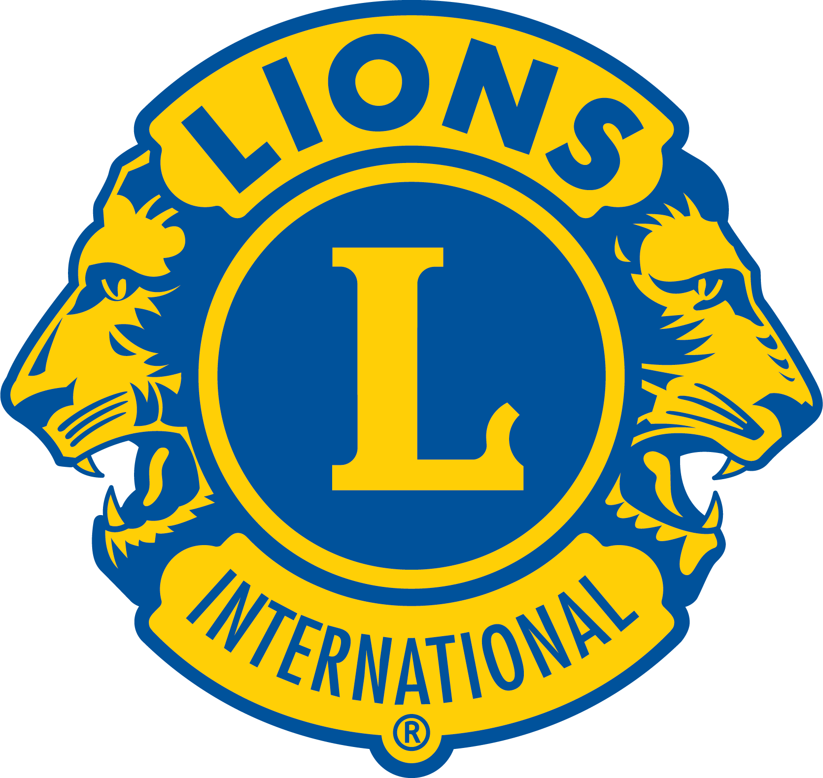 A blue and yellow logo for the lions international club