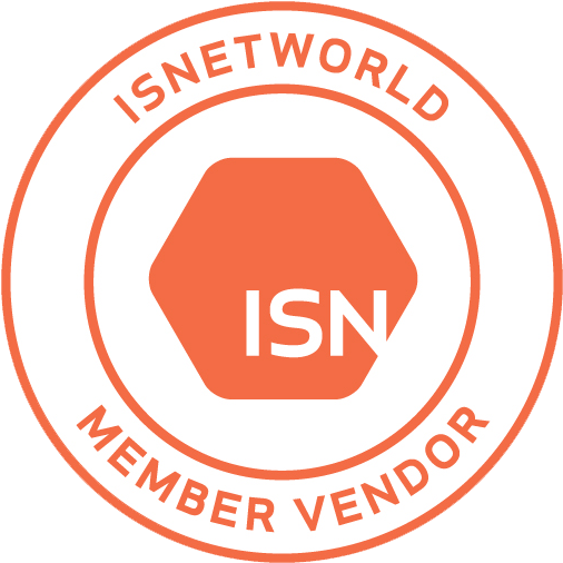 the isnetworld member vendor logo is orange and white