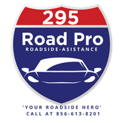 Road Pro roadside-assistance shield logo, red, white, and blue, with car icon and 295 at top