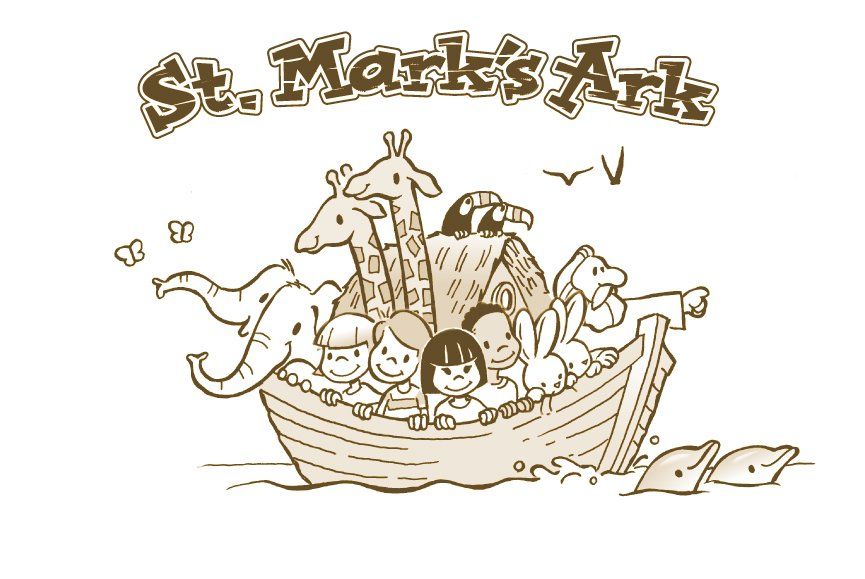 A fun children's book-style illustraion logo for daycare at a church.